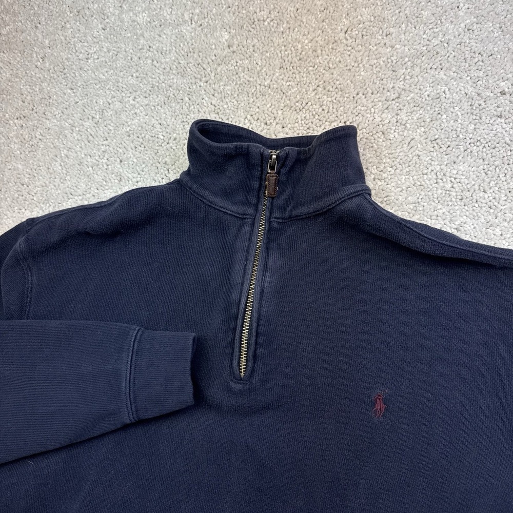 Polo Ralph Lauren Quarter Zip Pullover Mens Medium Navy Blue Pony Logo Preppy